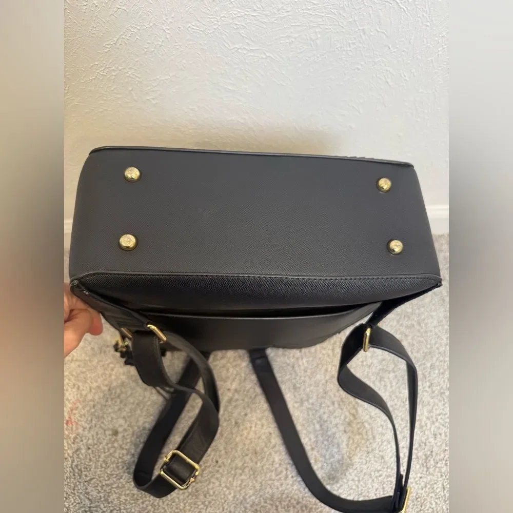 Calpak Kaya Black Laptop Backpack Gold Accents